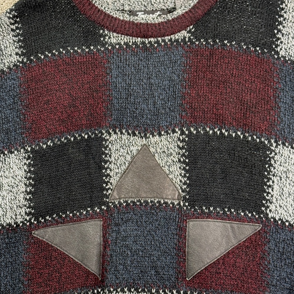 Impact Sweater Men 3X Multicolor Leather Trim Checkered Knit Vintage Style
